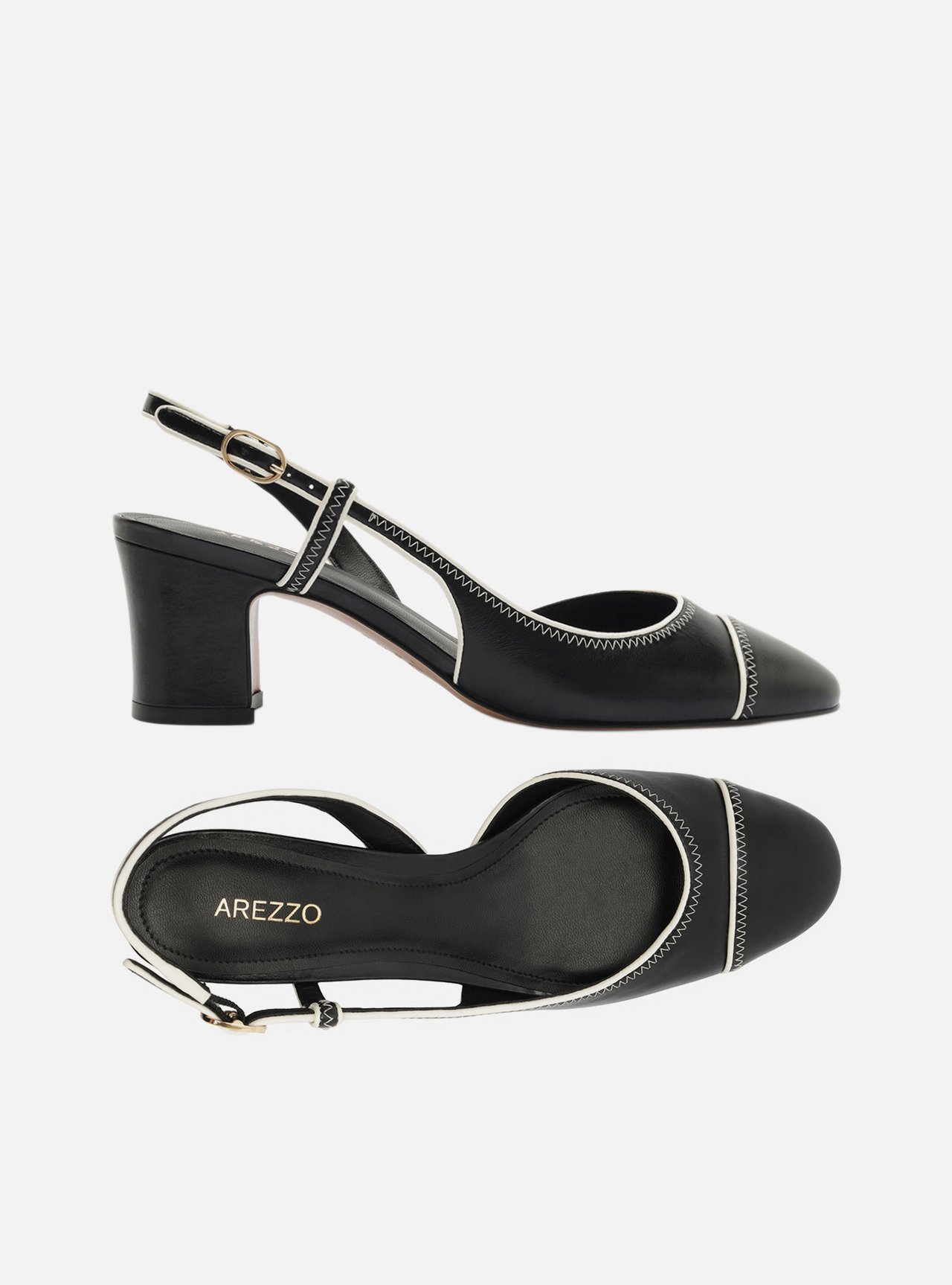 Scarpin Preto Salto Bloco Fivela Slingback — foto 5