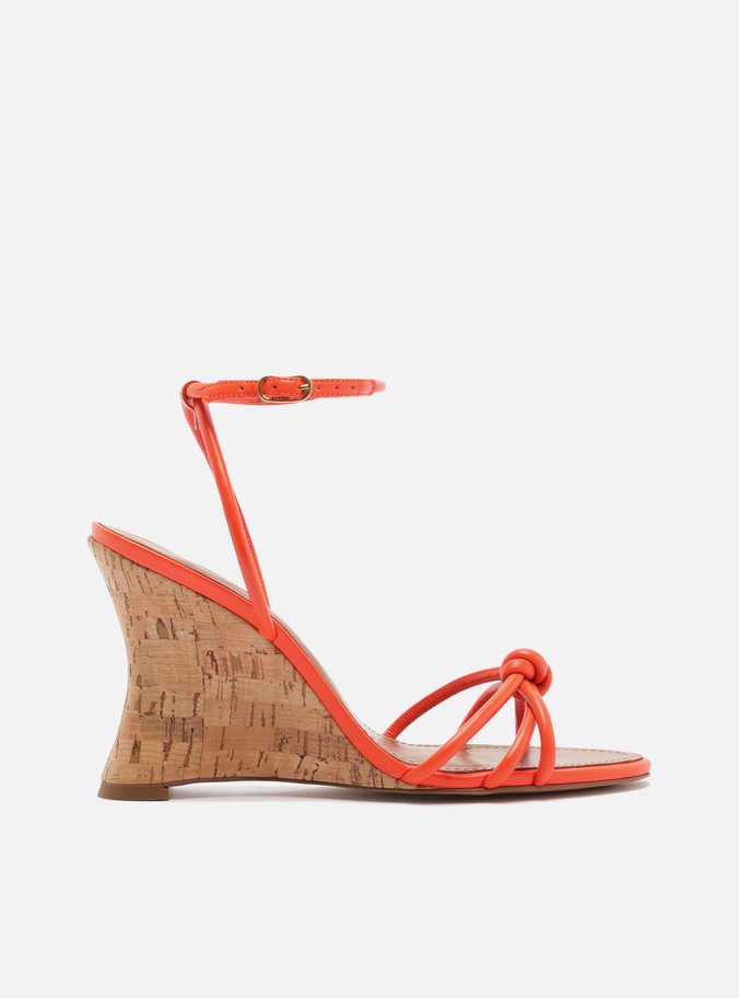 Sandália Laranja Salto Anabela Fivela