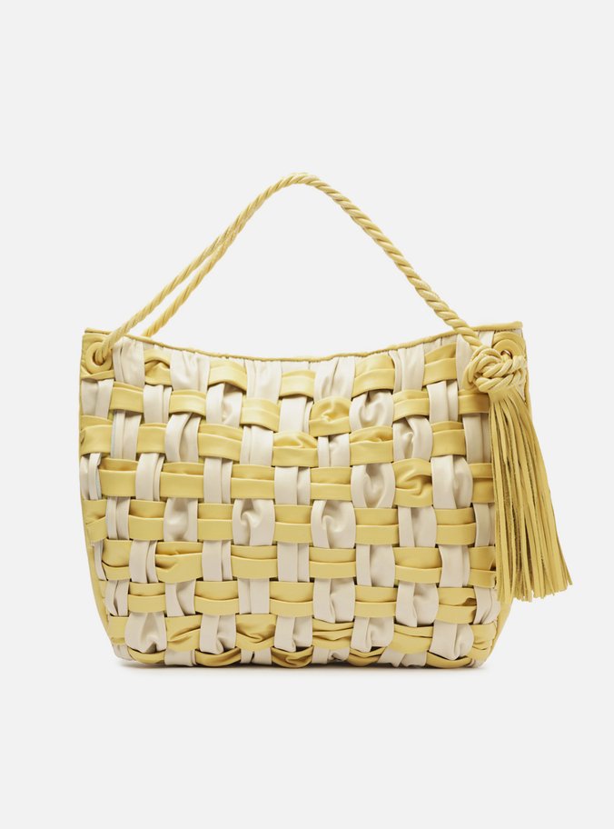 Bolsa Hobo Amarela Couro Grande Tressê Bicolor
