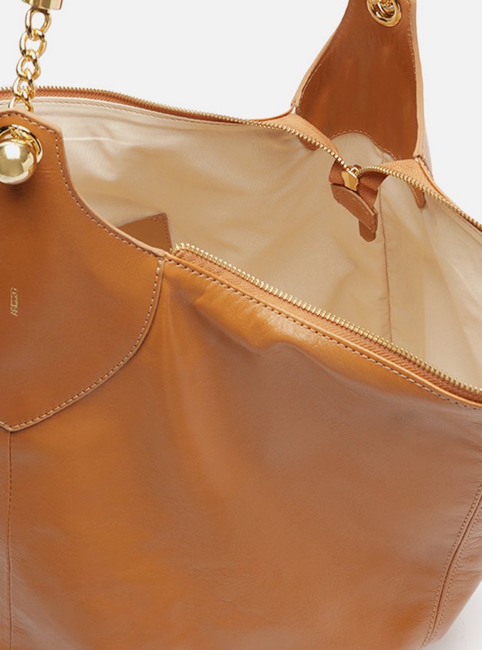 Bolsa Hobo Marrom Couro Grande Alça Metais