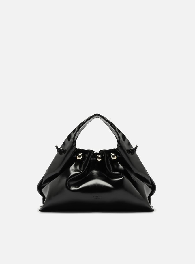 Bolsa Tiracolo Preta Verniz Média Alça Esferas