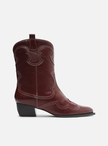 Bota Vermelha Couro Cano Curto Western Folk