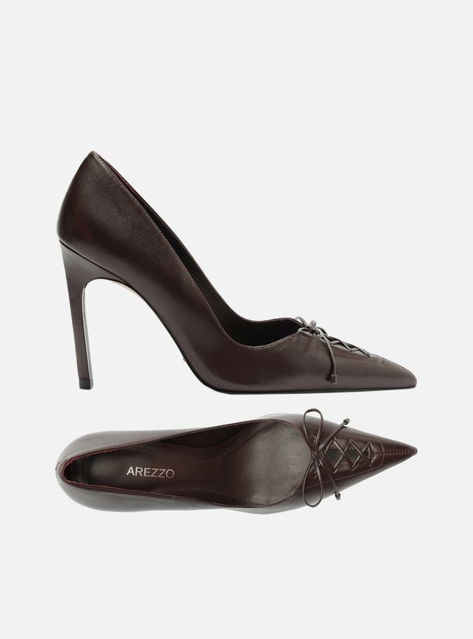 Scarpin Marrom Couro Salto Alto Fino Lacing
