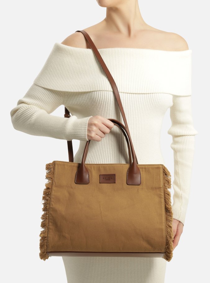Bolsa Tote Marrom Lona Média Franjas Lulu