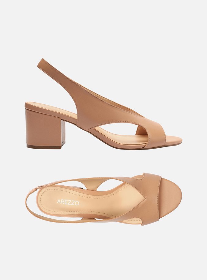 Sandália Nude Salto Bloco Slingback