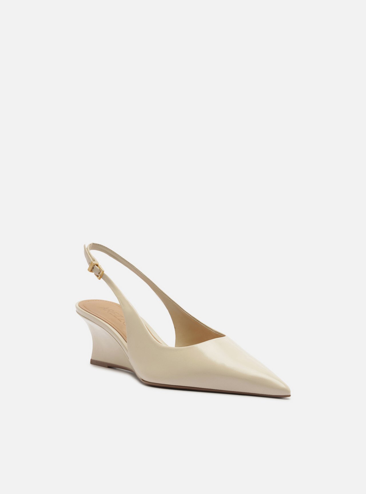 Scarpin Off White Couro Salto Baixo Anabela Slingback — foto 2