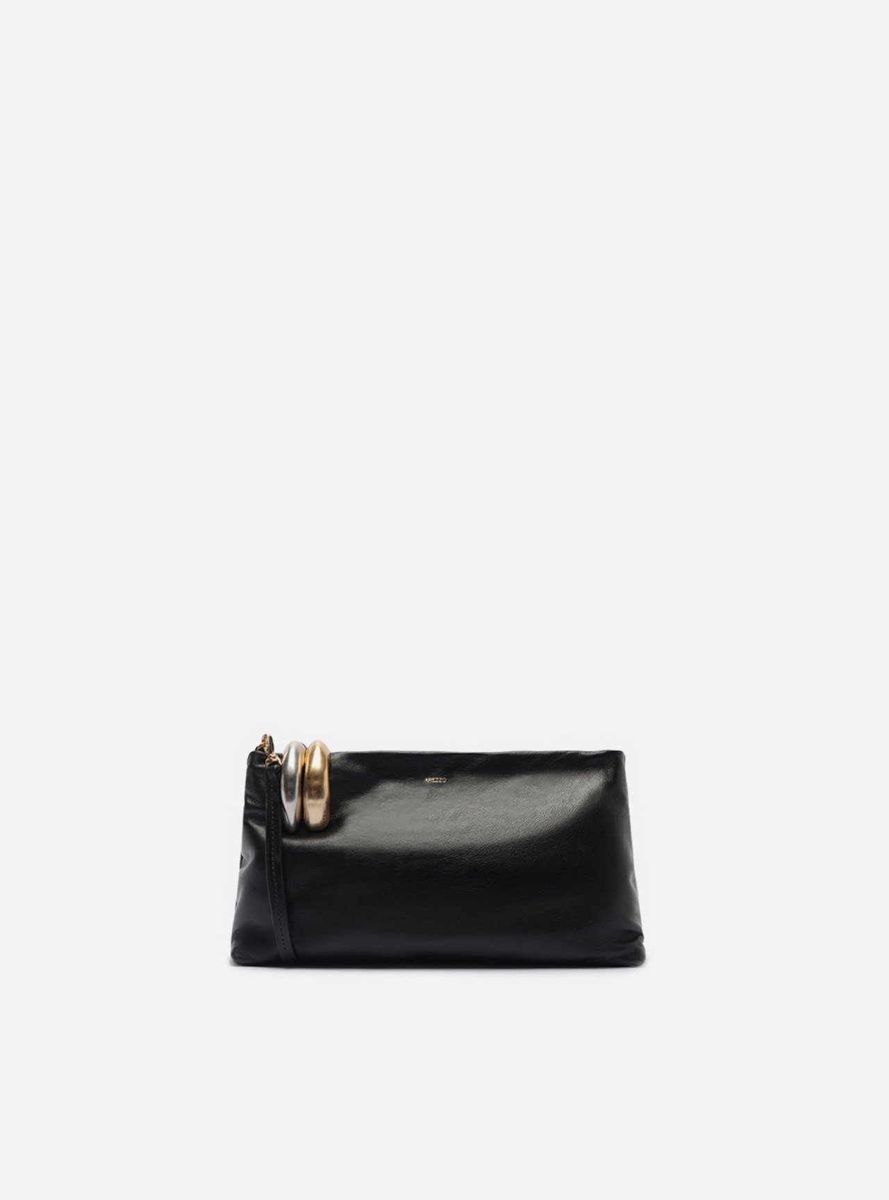 Bolsa Clutch Preta Couro Média Soft Metais — foto 3