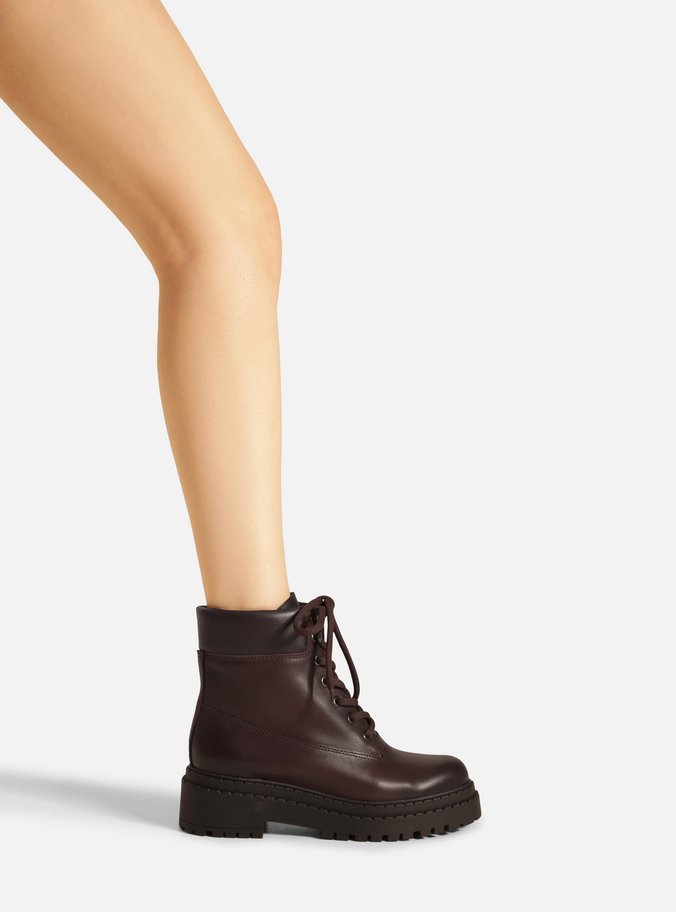 Coturno Marrom Couro Cano Curto Tratorado