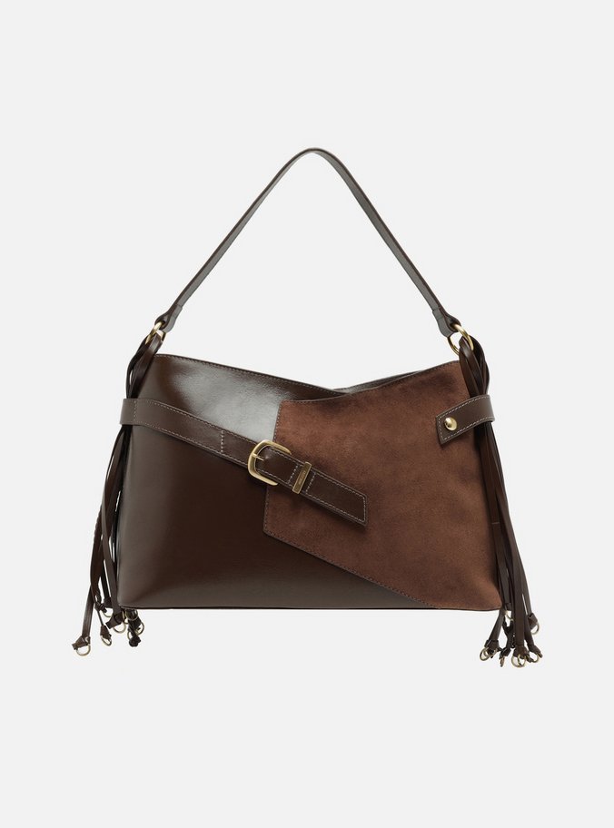 Bolsa Tote Marrom Couro Camurça Grande Tiras