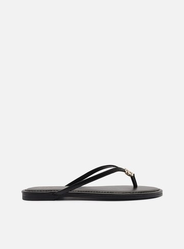 Rasteira Preta Tiras Flip Flop Metal