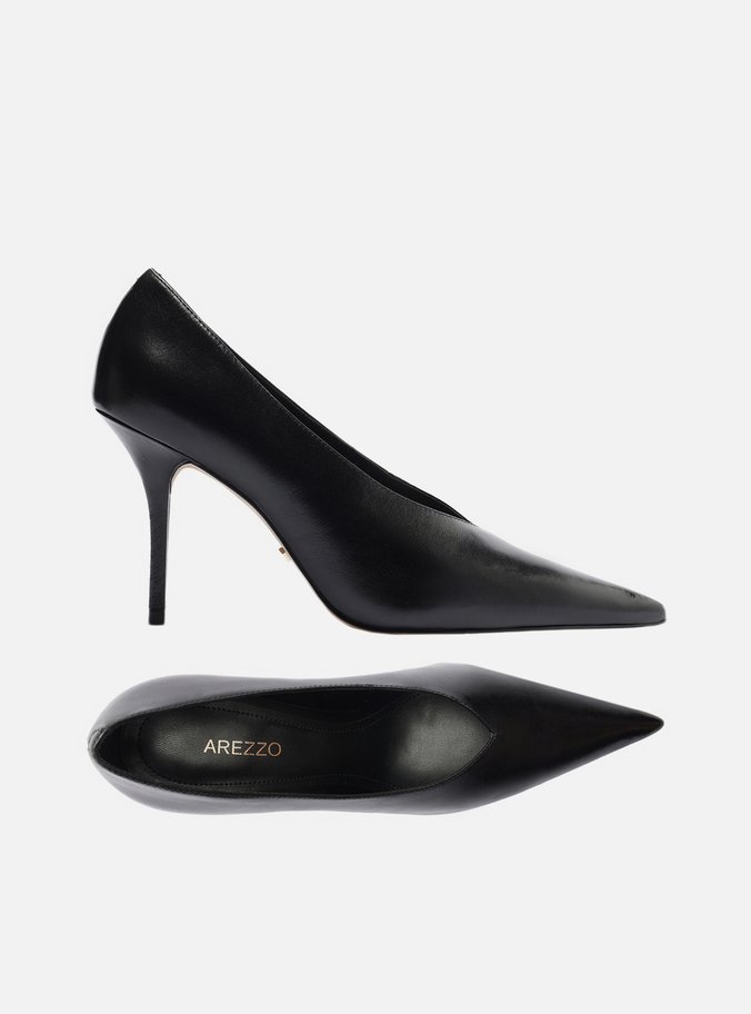 Scarpin Preto Couro Salto Alto Fino Modern