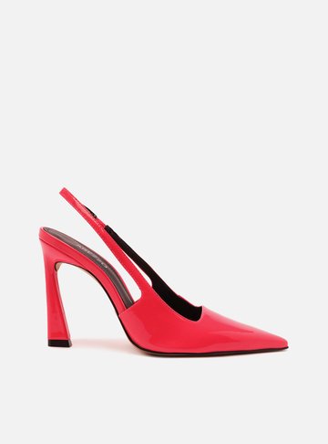 Scarpin Rosa Verniz Bico Fino Slingback Kaia