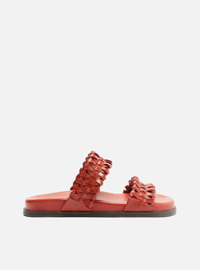 Sandália Papete Marrom Tiras Tramadas