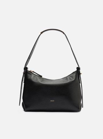 Bolsa Tiracolo Preta Couro Média Detalhe Tira
