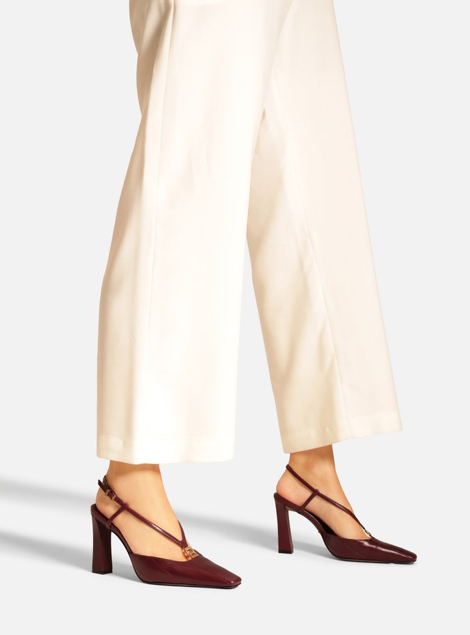 Scarpin Vinho Couro Salto Alto Slingback Elo