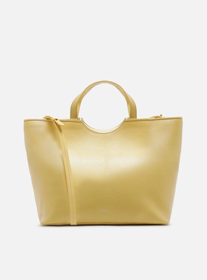 Bolsa Shopping Amarela Couro Grande Metal Bold