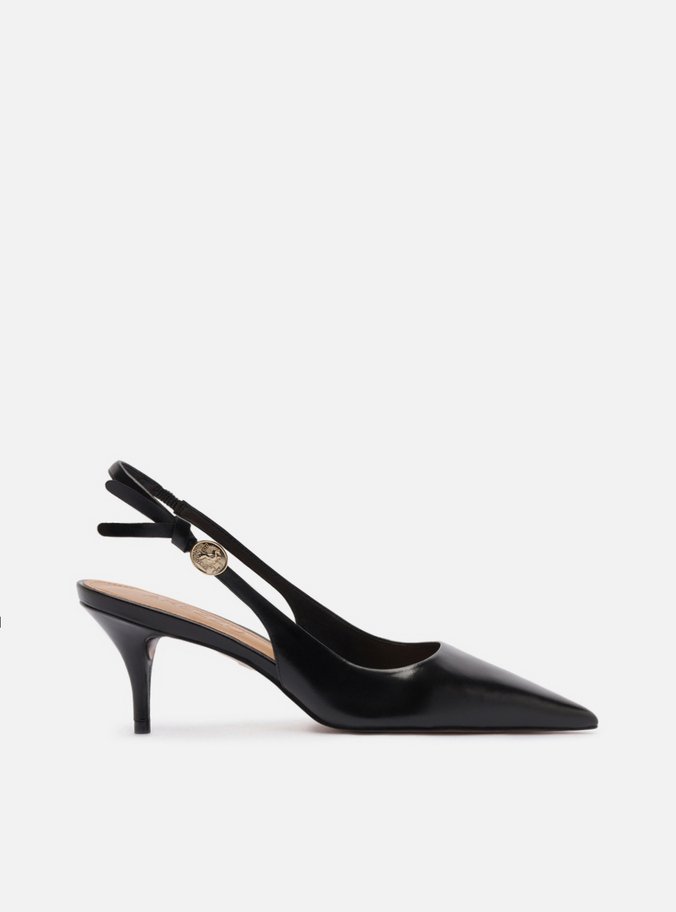 Scarpin Preto Couro Slingback Metal Heritage