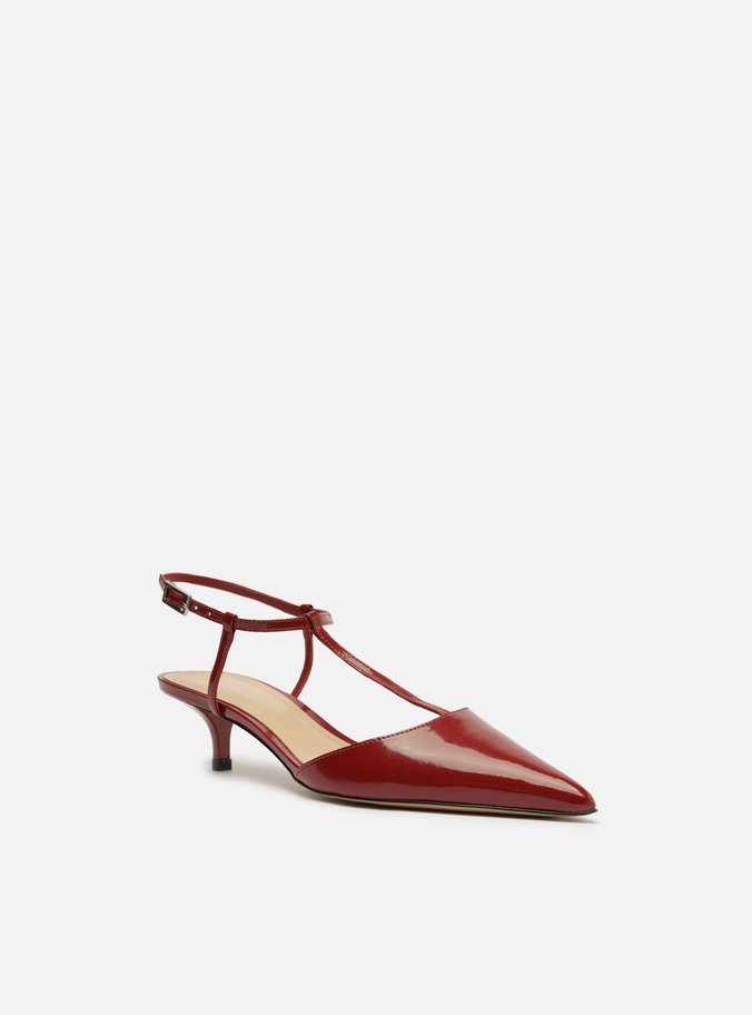 Scarpin Vermelho Verniz Salto Kitten Aberto Tiras
