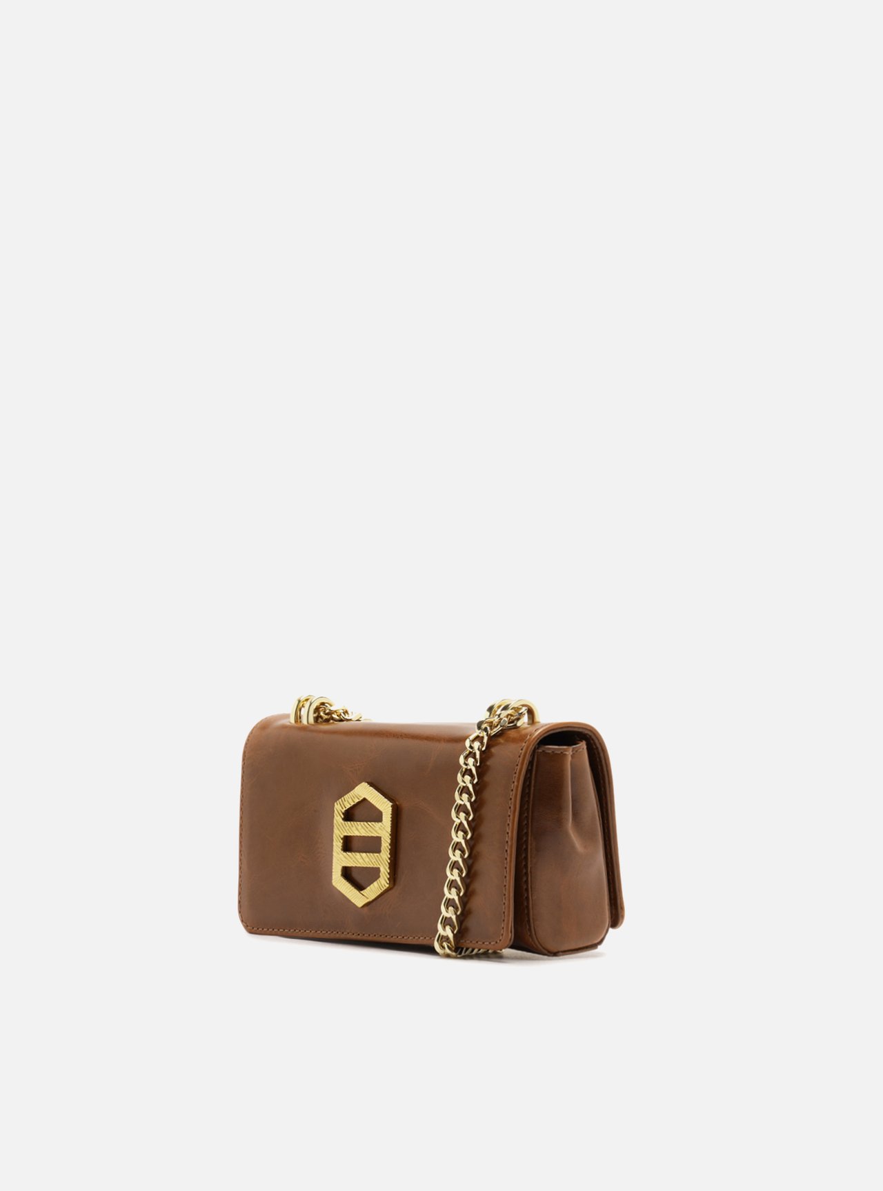 Bolsa Tiracolo Caramelo Couro Pequena Metal Dourado — foto 2
