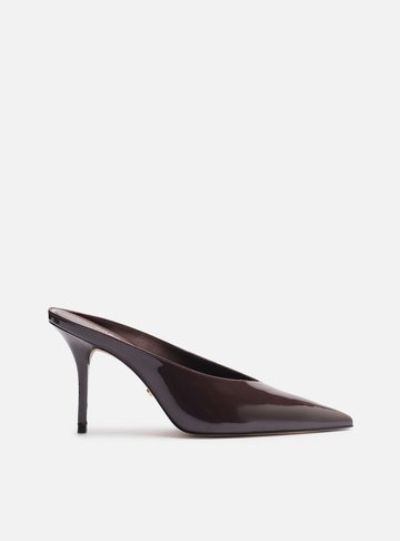 Mule Marrom Verniz Salto Alto Fino V