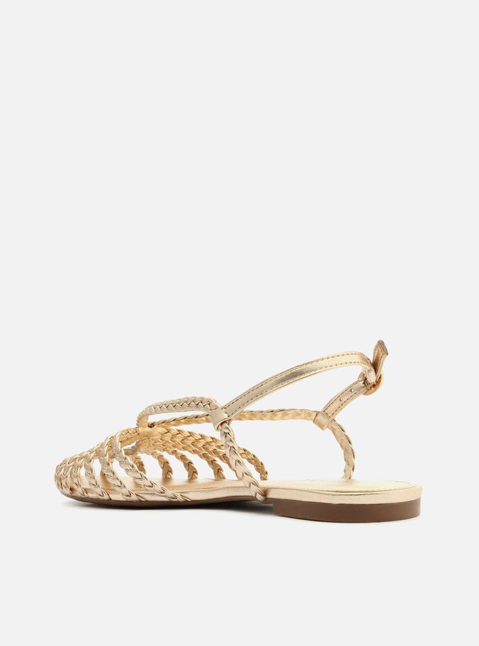 Sandália Rasteira Dourada Tiras Huarache