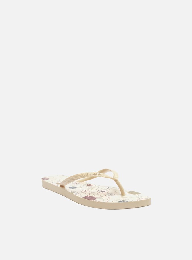Chinelo de Dedo Branco Estampa Flores Flash