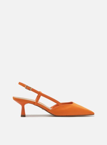 Scarpin Laranja Cetim Salto Baixo Geométrico