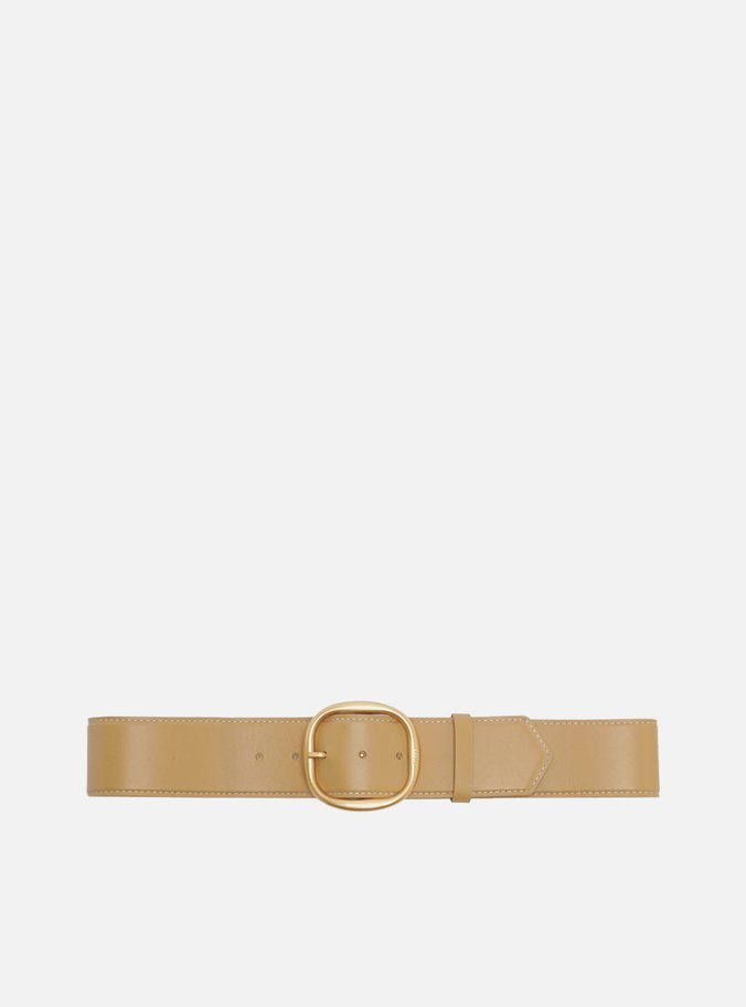 Cinto Bege Couro Largo Maxi Fivela
