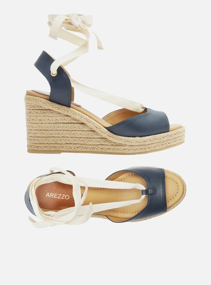 Espadrille Azul Couro Plataforma Amarração