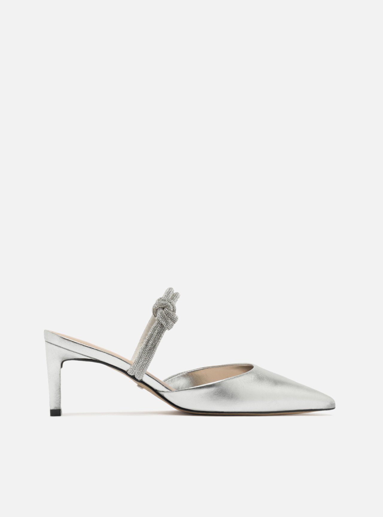 Scarpin Prata Couro Aberto Tiras Strass — foto 1