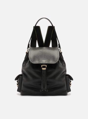 Mochila Preta Couro Média Bolsos