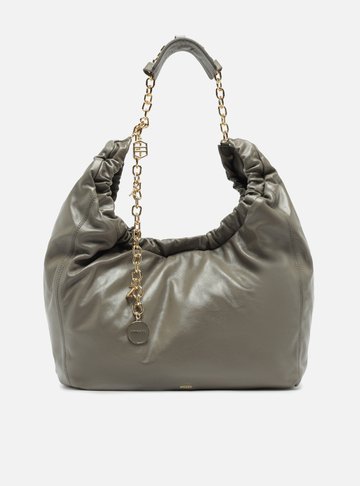 Bolsa Hobo Cinza Couro Olívia Grande