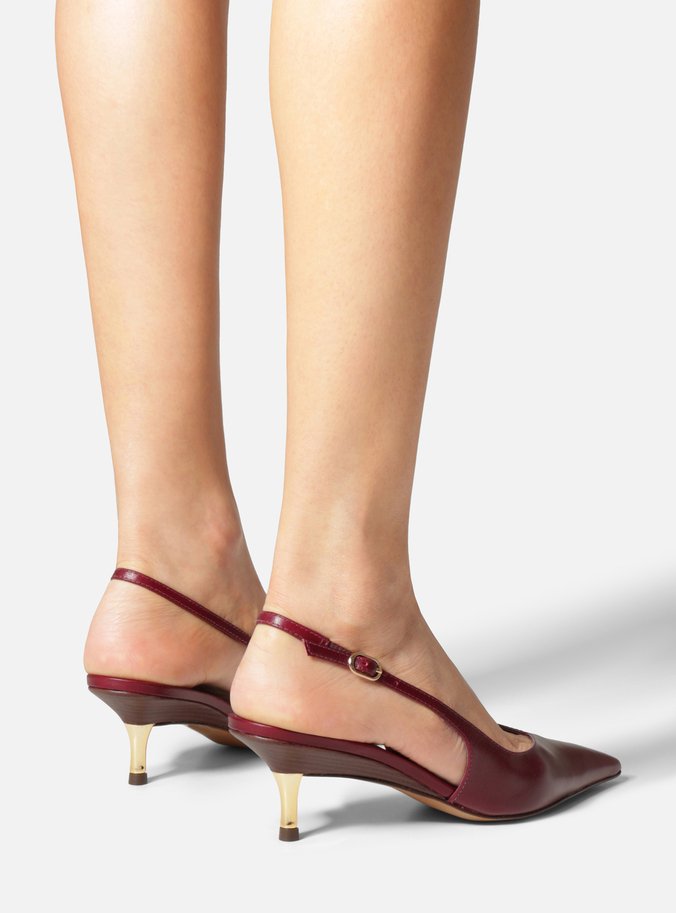 Scarpin Vermelho Couro Salto Fino Fivela Slingback