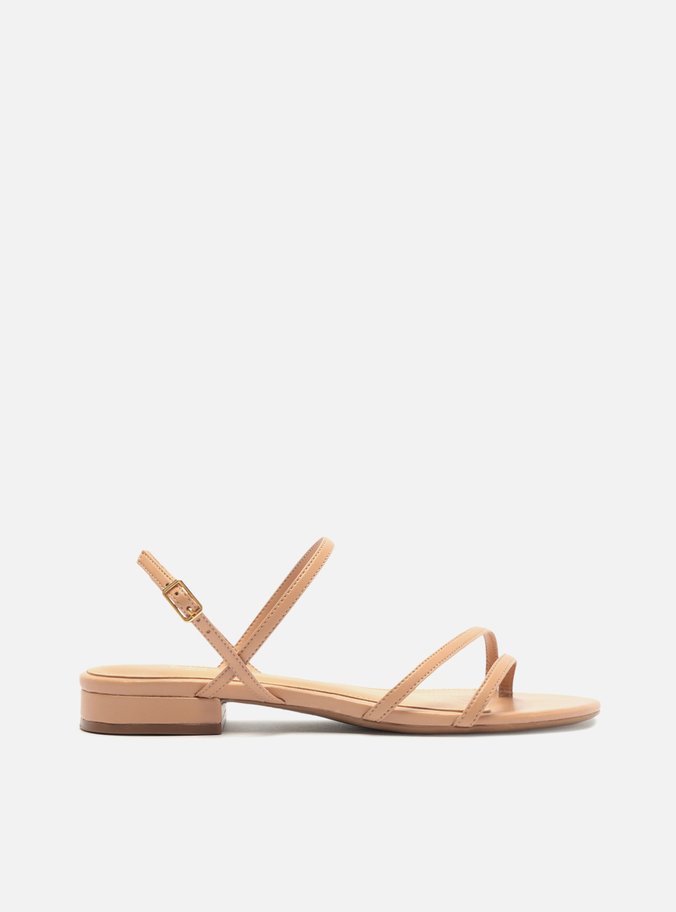 Sandália Rasteira Nude Salto Bloco Fivela Tiras