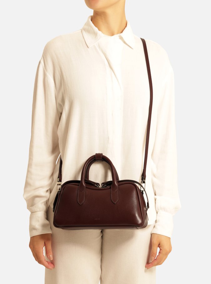 Bolsa Tiracolo Vinho Couro Pequena Zíper Duplo