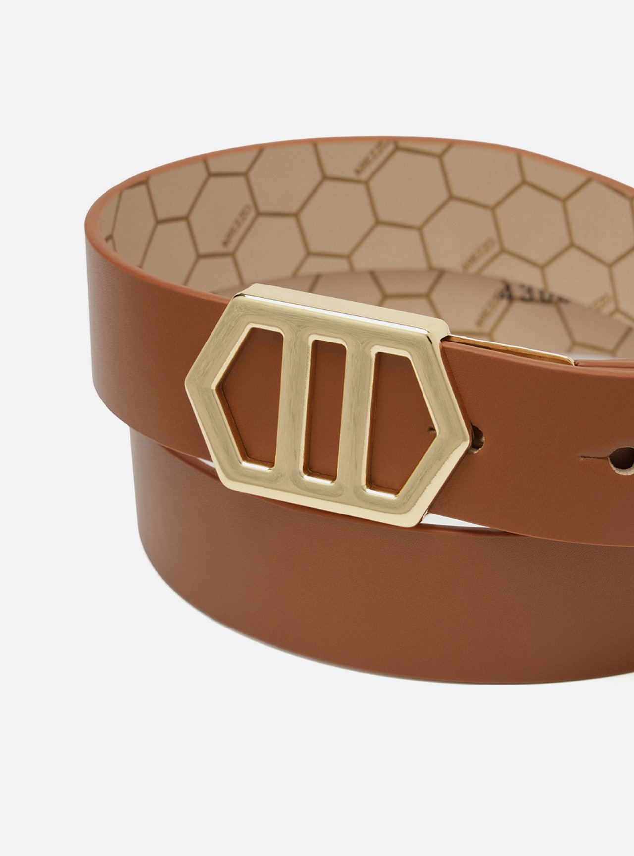 Cinto Marrom Couro Médio Fivela Hexagonal — foto 4