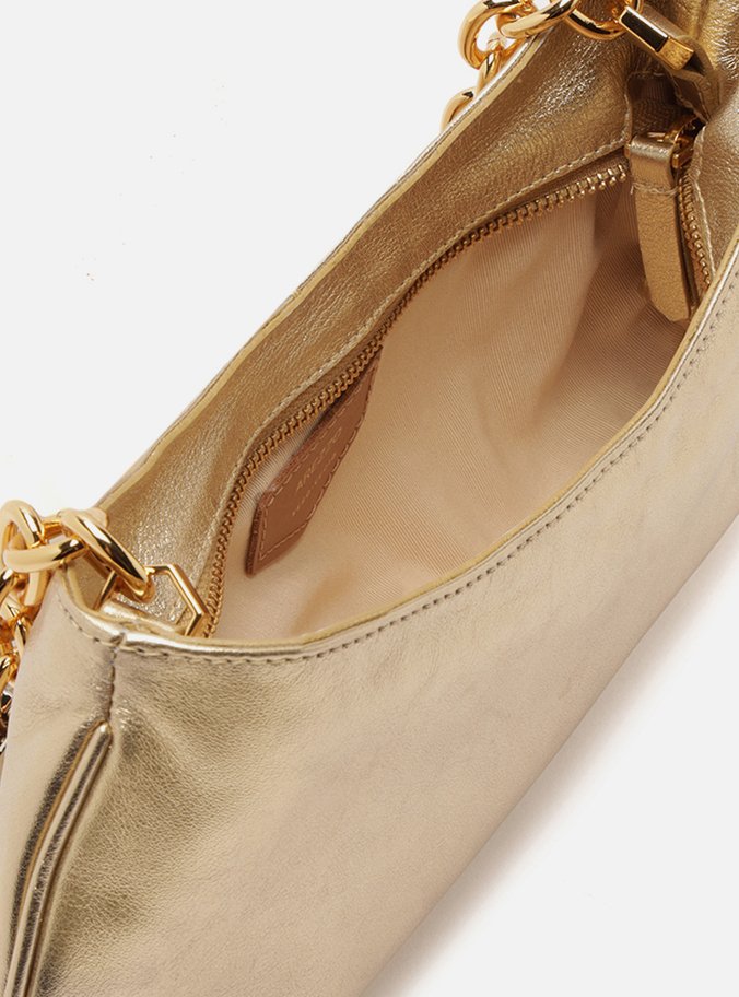 Bolsa Baguete Dourada Couro Média Corrente