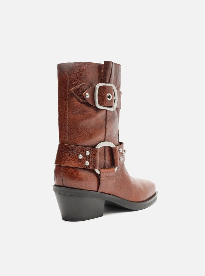 Bota Marrom Couro Cano Curto Montaria West