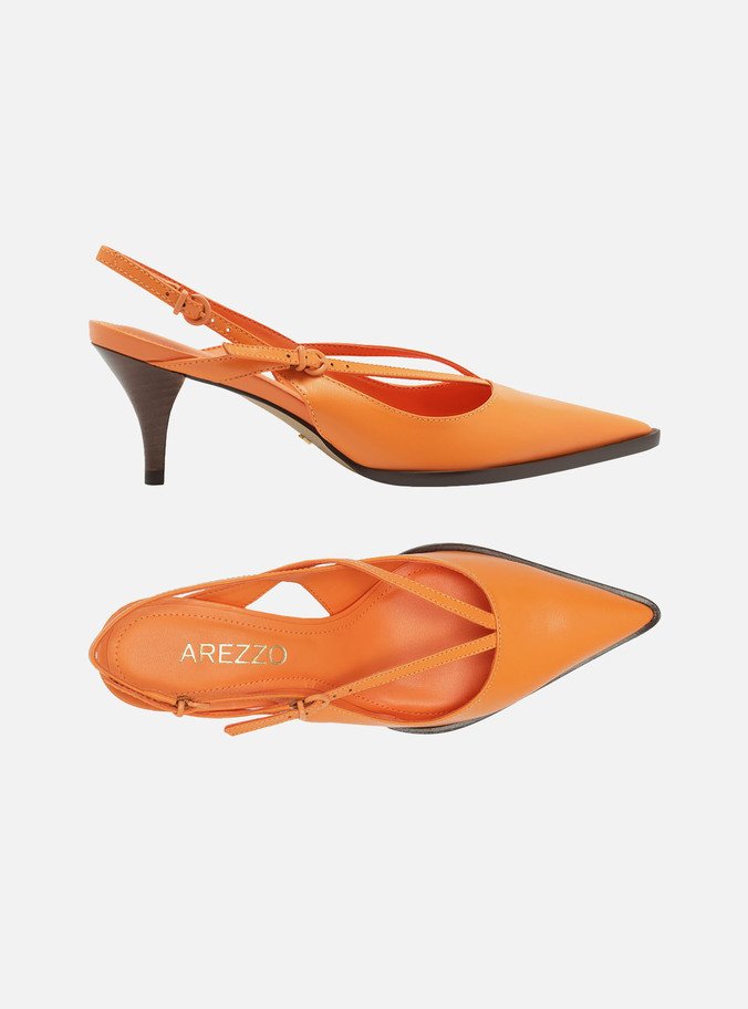 Scarpin Laranja Salto Baixo Tiras