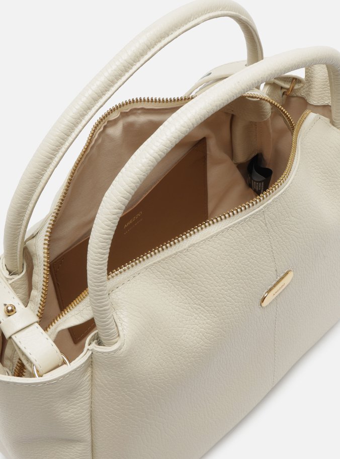 Bolsa Tote Branca Couro Grande Tag Metal