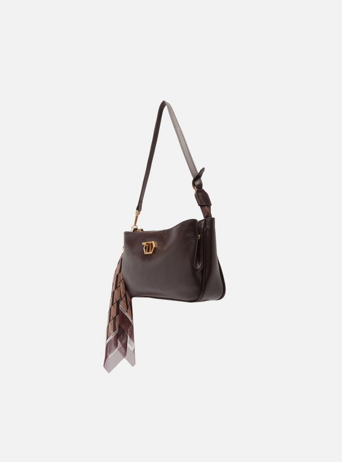 Bolsa Tiracolo Marrom Couro Pequena Lenço