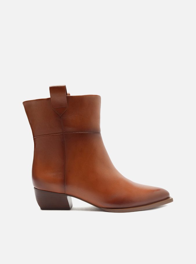 Bota Marrom Couro Cano Curto Salto Bloco
