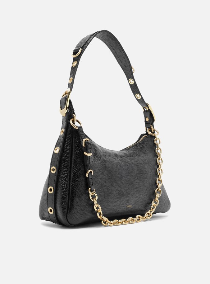 Bolsa Tiracolo Preta Couro Média Bag Charm