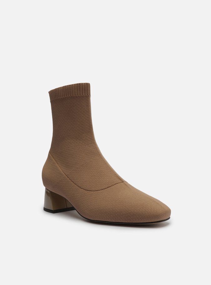 Bota Skinny Nude Knit Cano Médio
