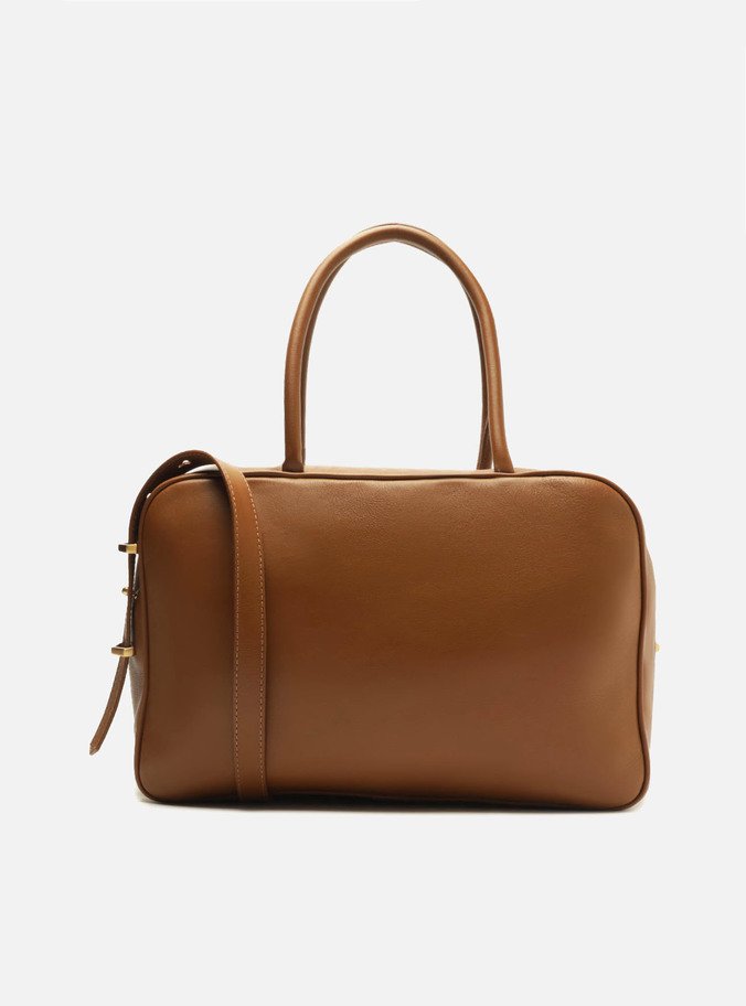 Bolsa Tote Marrom Couro Grande Charm Laranja