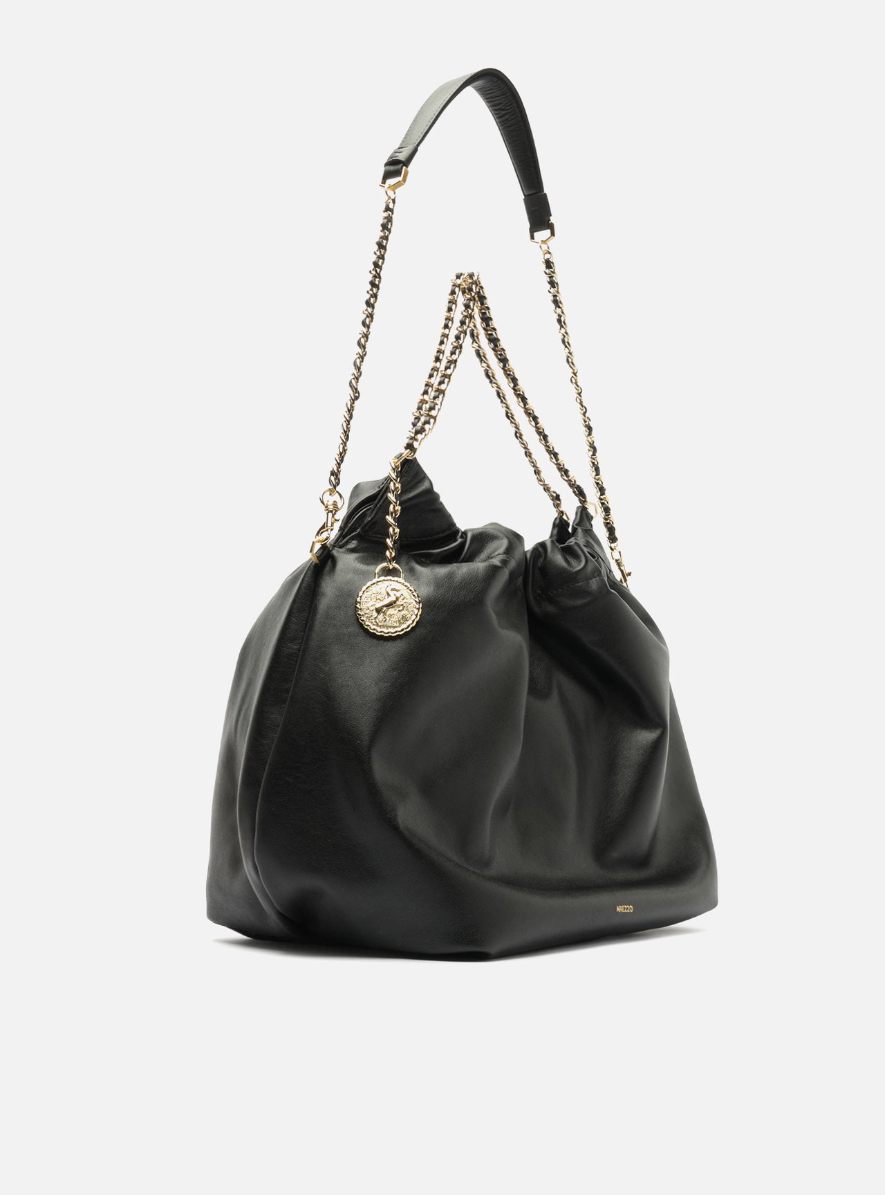 Bolsa Hobo Preta Couro Grande Amarração Corrente — foto 5