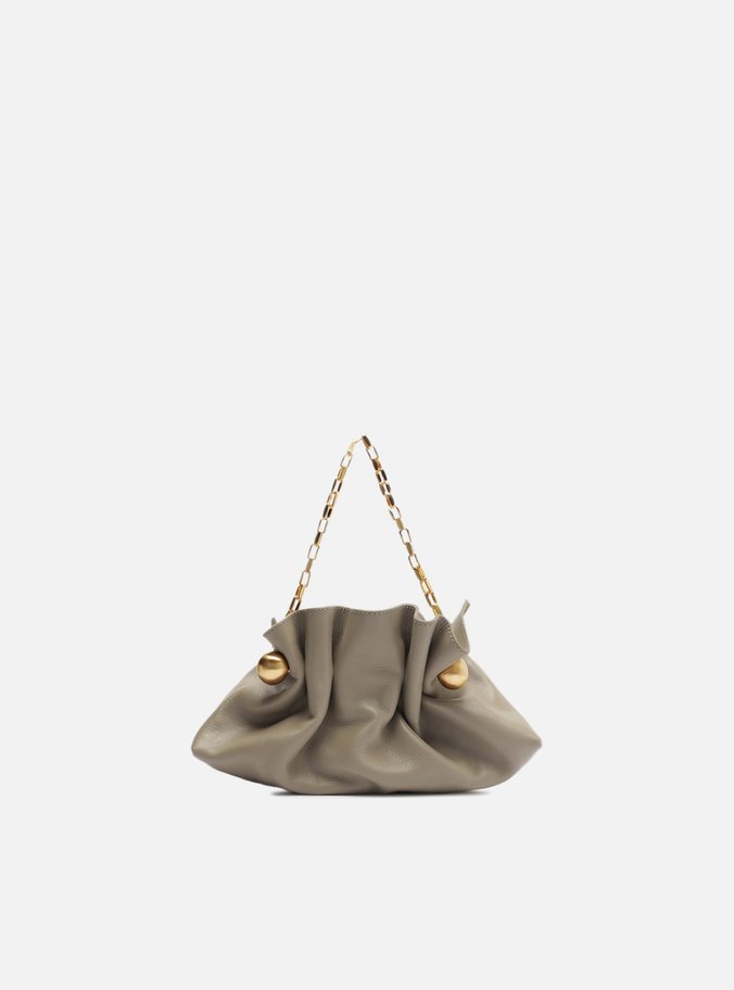 Clutch Cinza Couro Pequena Pregas Corrente