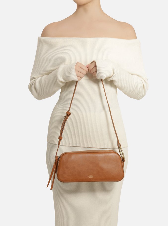 Bolsa Shoulder Marrom Couro Média Argola Lateral