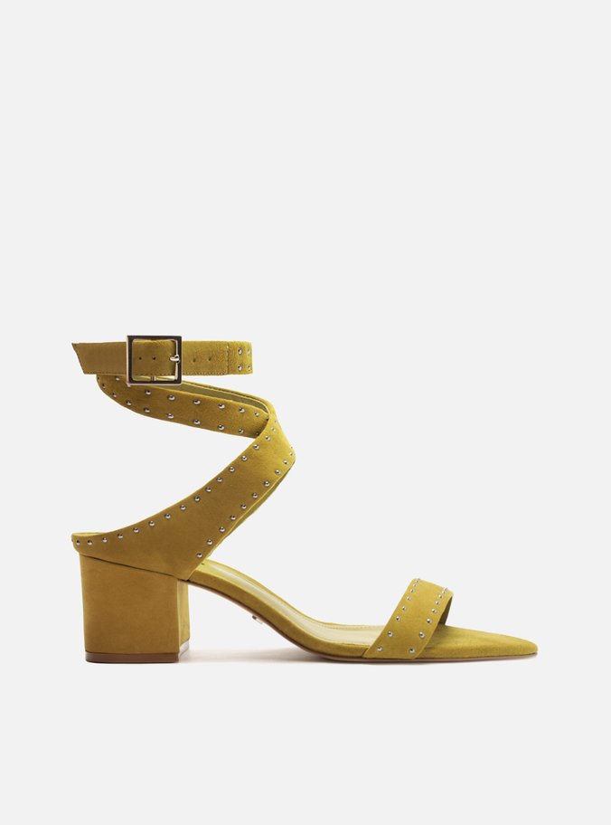 Sandália Verde Camurça Salto Bloco Tiras TIG