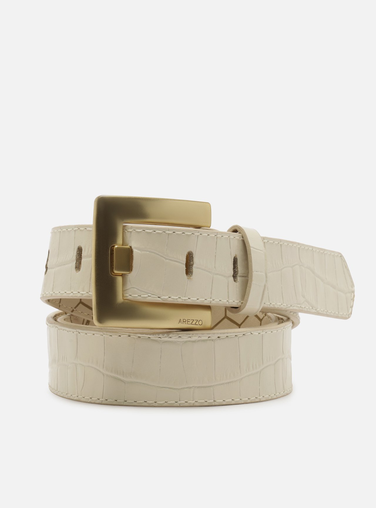 Cinto Cintura Off White Couro Fivela Dourada Croco — foto 3